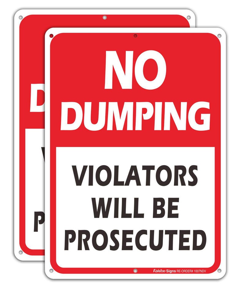 Faittoo (2 Pack) No Dumping Sign, Violators Will Be Prosecuted Sign, 10" x 7" Rust Free .40 Aluminum, UV Protected, Weather Resistant, Waterproof, Durable Inkï¼ŒEasy to Mount Red/Black on White - Image 1